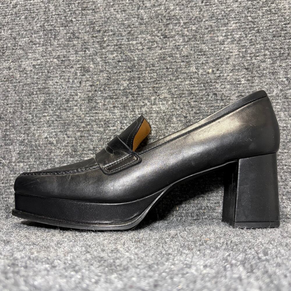 Jon Josef Belen Black Leather Chunky Heel Platform Penny Loafer Pump Womens 8